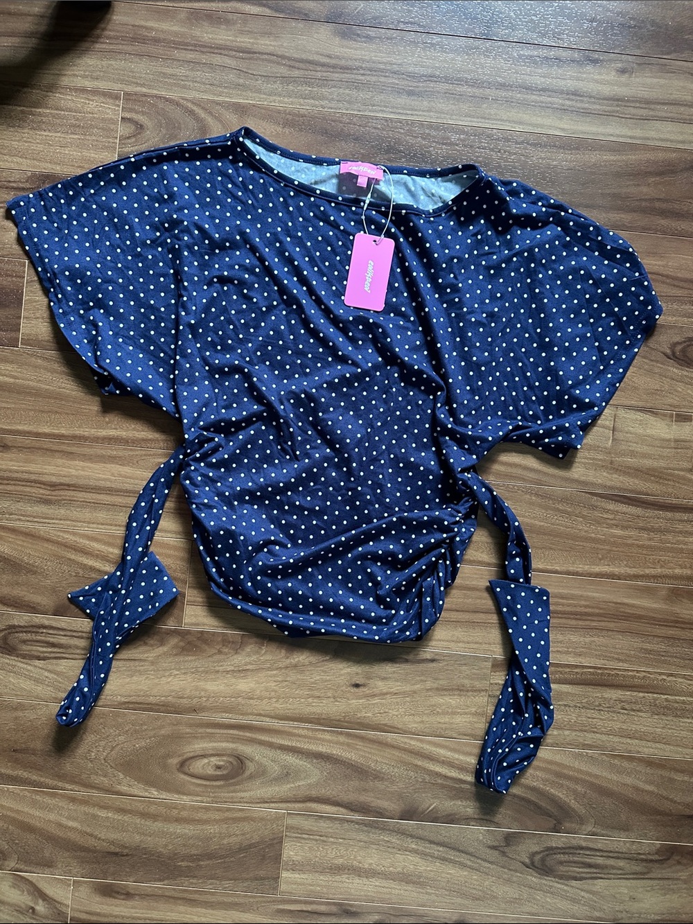 Edikted Navy Polka Dot Tie-Side Tunic